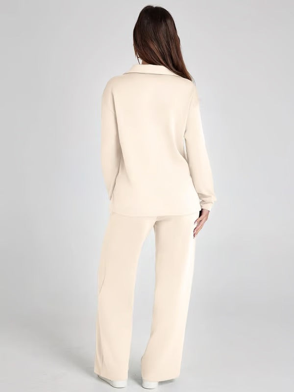 Two-Piece Set V-Neck Sweatshirt Elastic Trousers