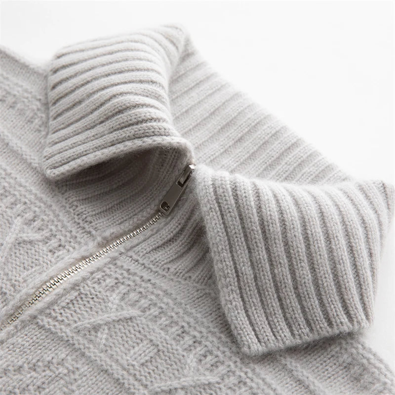Women's 100% Cashmere Double-Zip High Collar Cardigan