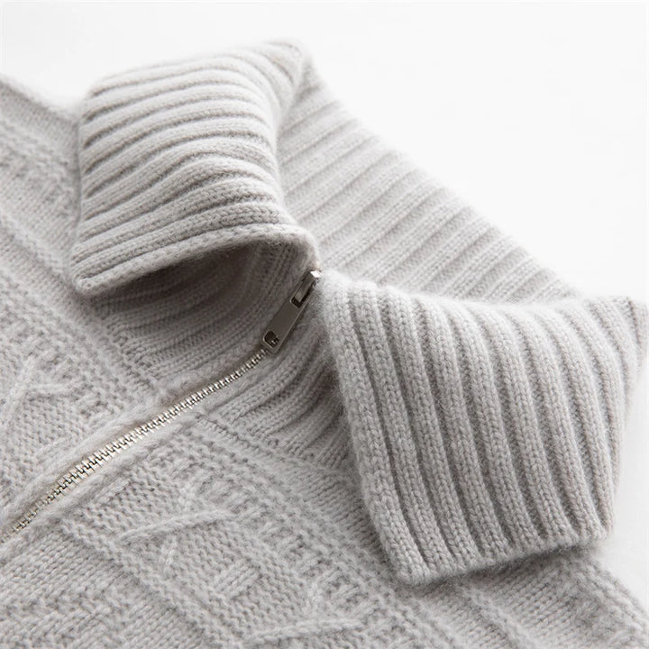 Women's 100% Cashmere Double-Zip High Collar Cardigan