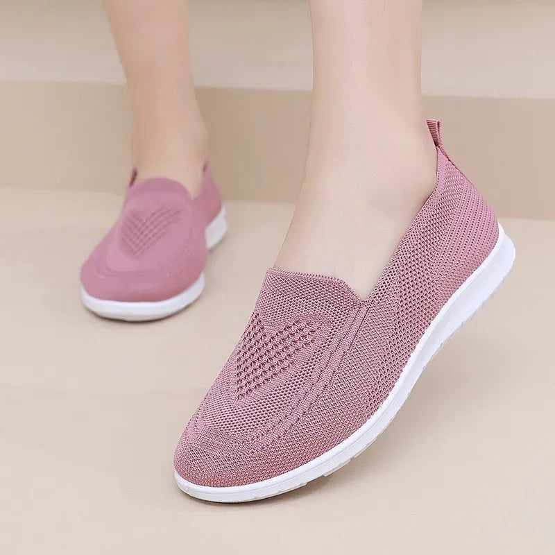 Women's Breathable Knit Flats Lightweight Walking Shoes
