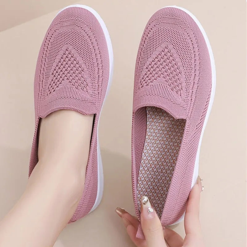 Women's Breathable Knit Flats Lightweight Walking Shoes