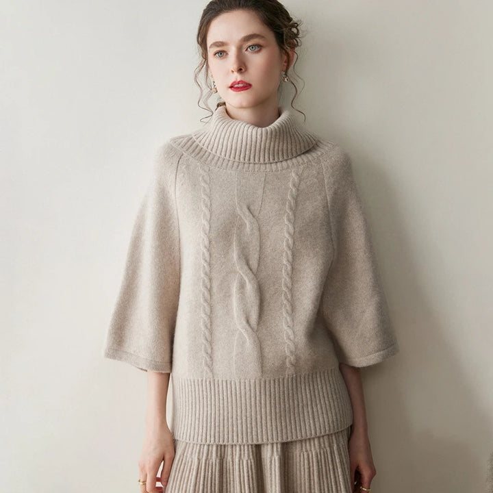 Women's Cable Knit Cashmere Turtleneck Sweater