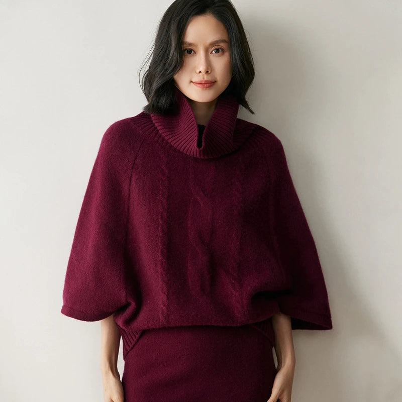 Women's Cable Knit Cashmere Turtleneck Sweater