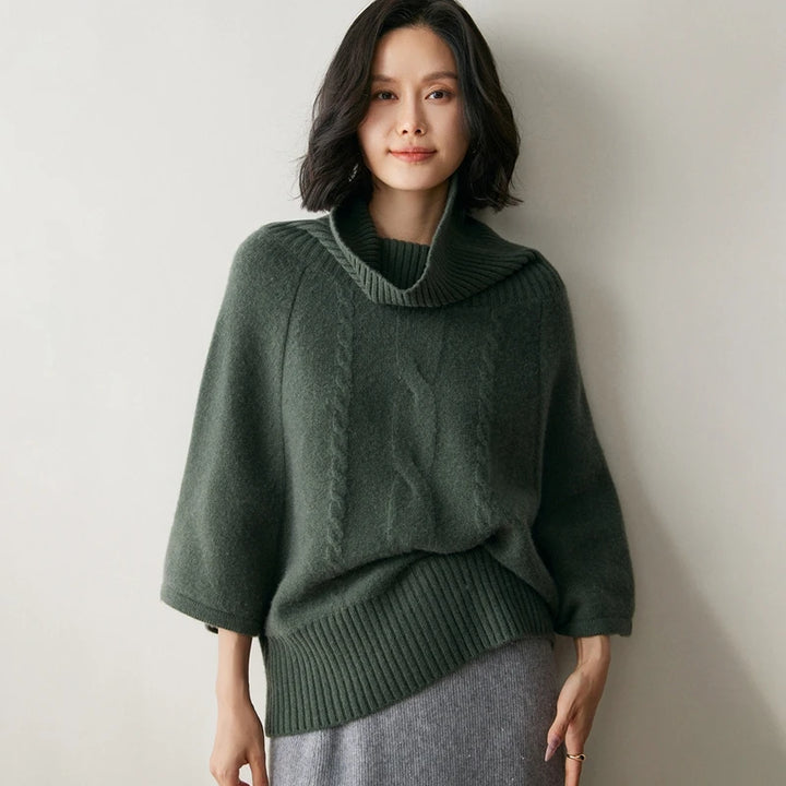 Women's Cable Knit Cashmere Turtleneck Sweater
