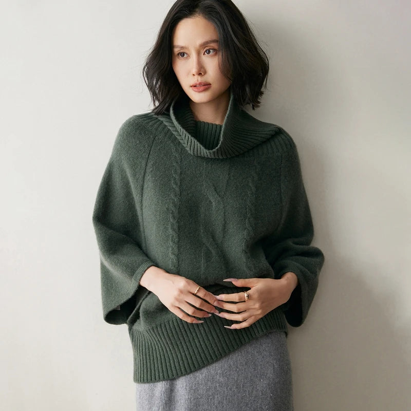 Women's Cable Knit Cashmere Turtleneck Sweater