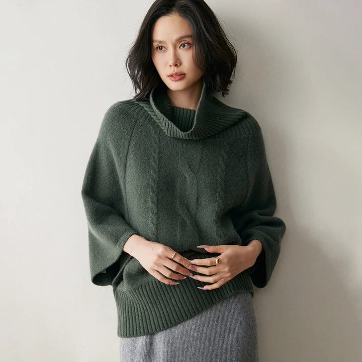 Women's Cable Knit Cashmere Turtleneck Sweater