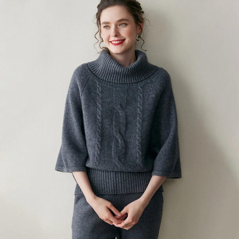 Women's Cable Knit Cashmere Turtleneck Sweater