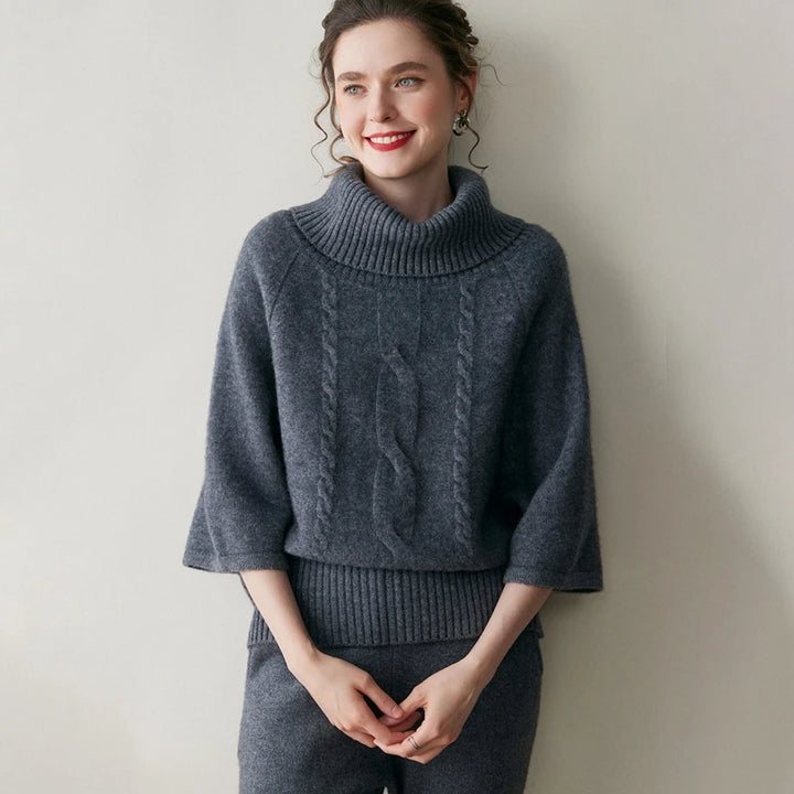 Women's Cable Knit Cashmere Turtleneck Sweater