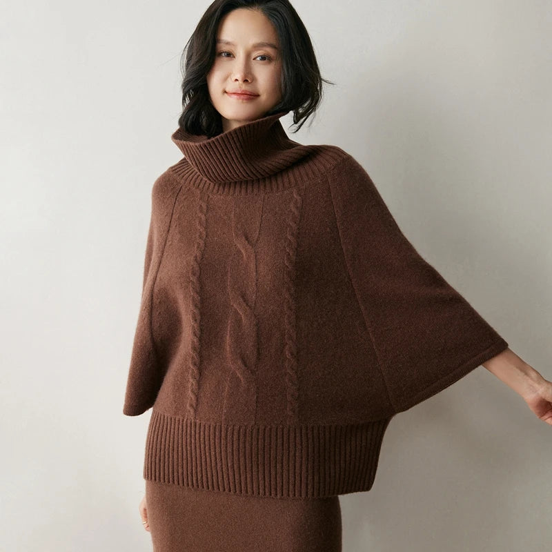 Women's Cable Knit Cashmere Turtleneck Sweater