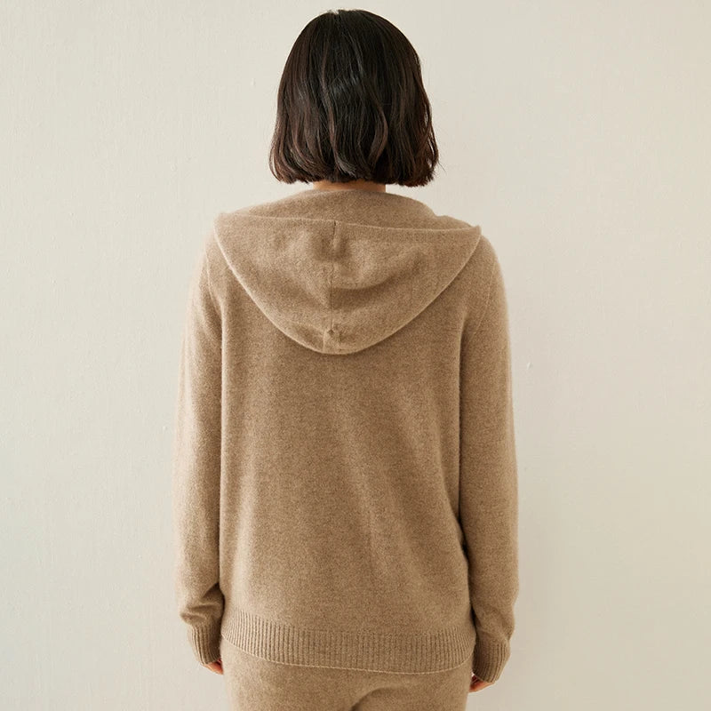 Women's Cashmere Knit Zip Hoodie Cardigan