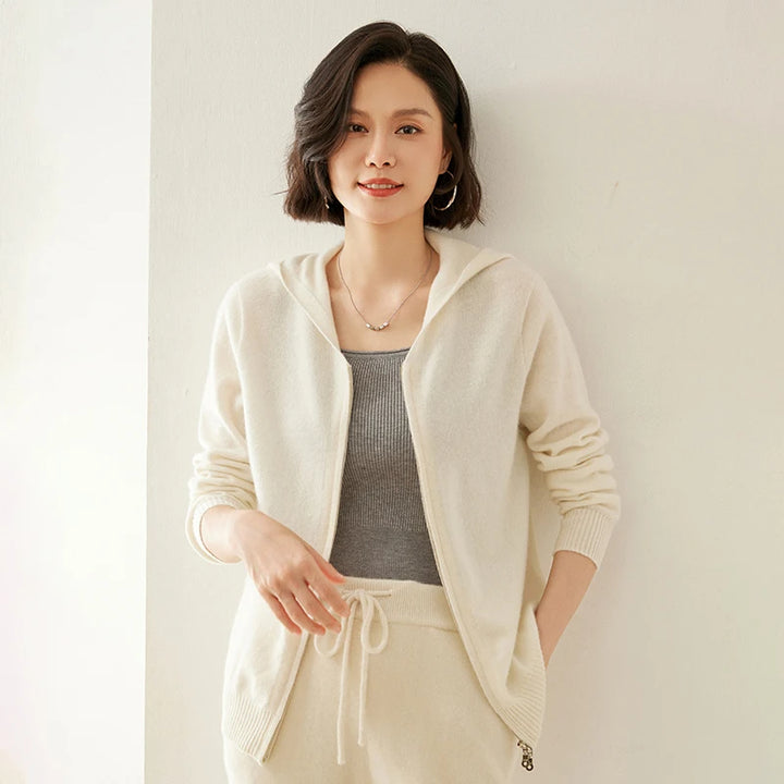 Women's Cashmere Knit Zip Hoodie Cardigan