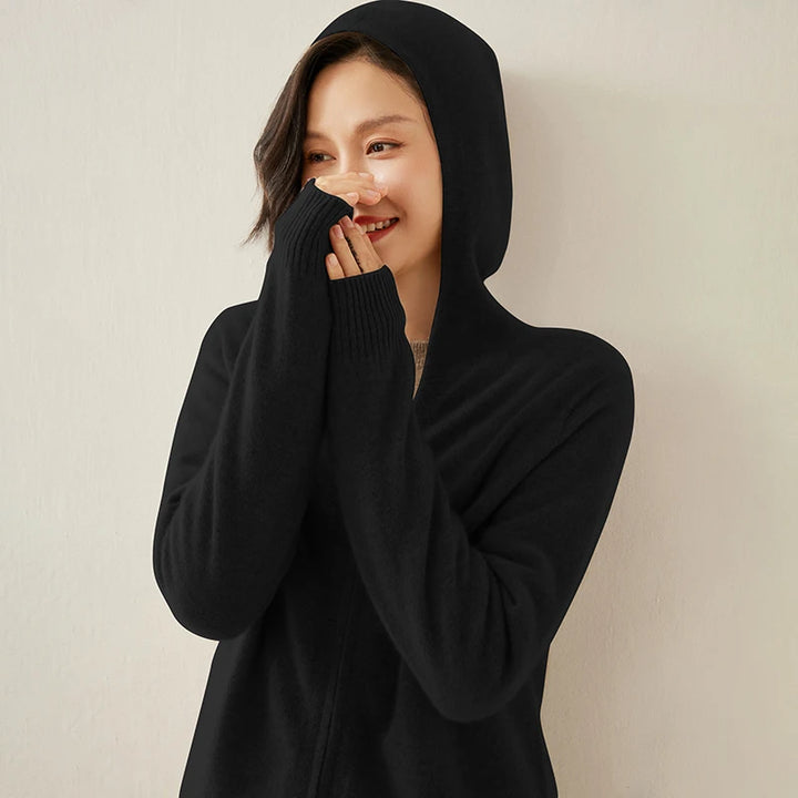 Women's Cashmere Knit Zip Hoodie Cardigan
