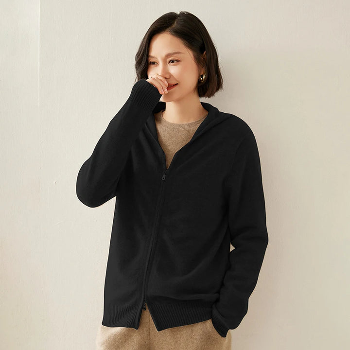 Women's Cashmere Knit Zip Hoodie Cardigan