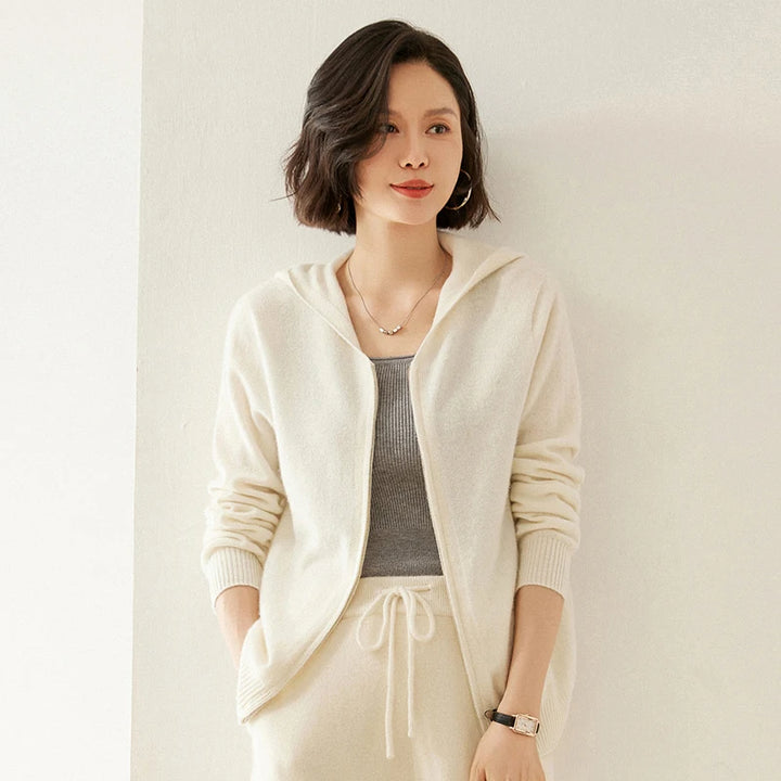 Women's Cashmere Knit Zip Hoodie Cardigan
