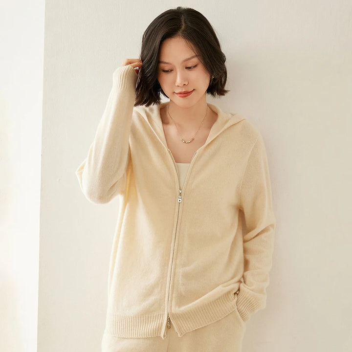 Women's Cashmere Knit Zip Hoodie Cardigan