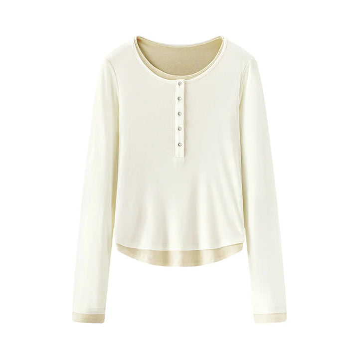 Women's Faux Two-Piece Slim Long Sleeve Top