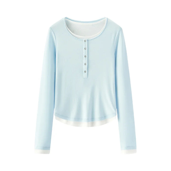 Women's Faux Two-Piece Slim Long Sleeve Top