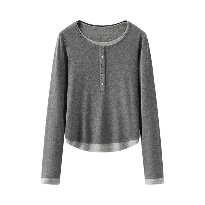 Women's Faux Two-Piece Slim Long Sleeve Top