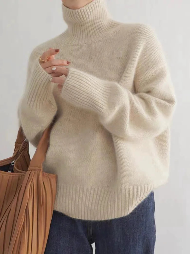 Women's Merino Wool Turtleneck Knit Sweater
