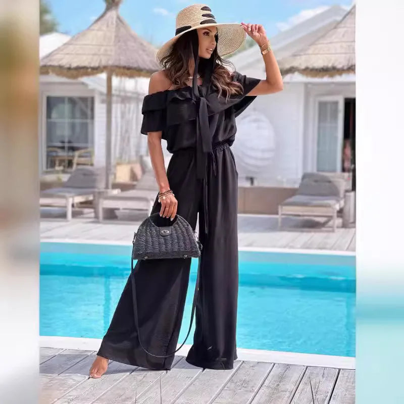 Women's Off Shoulder Wide Leg Jumpsuit