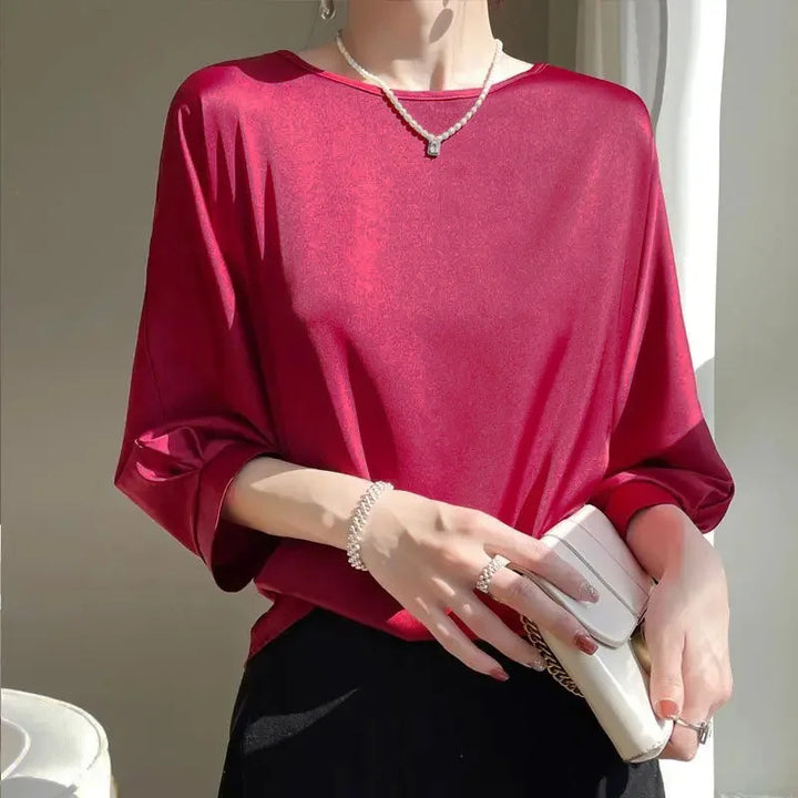 Women's Satin Silk Half Sleeve T-Shirt Top
