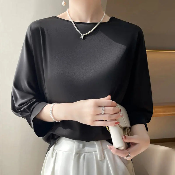 Women's Satin Silk Half Sleeve T-Shirt Top