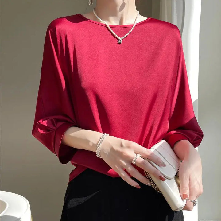 Women's Satin Silk Half Sleeve T-Shirt Top