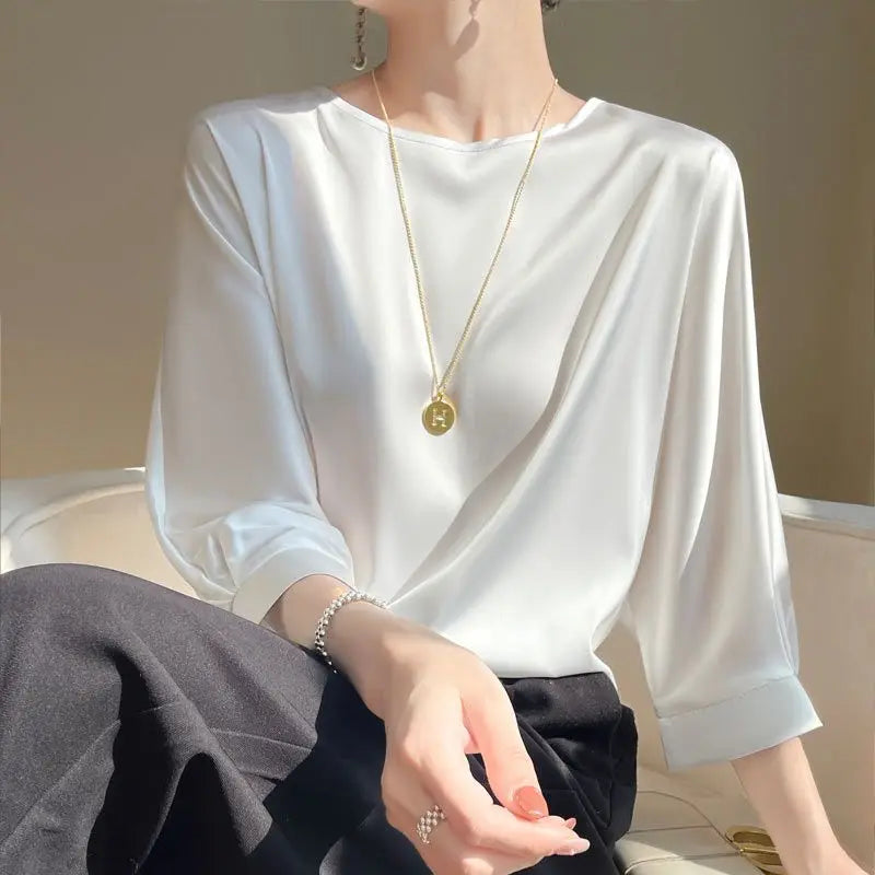 Women's Satin Silk Half Sleeve T-Shirt Top