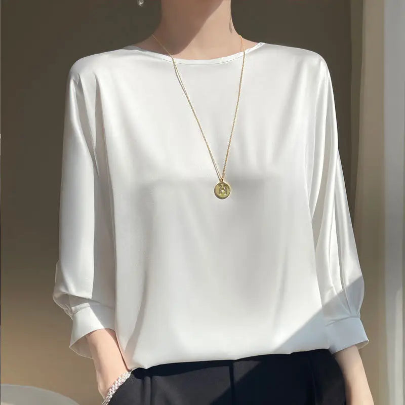 Women's Satin Silk Half Sleeve T-Shirt Top