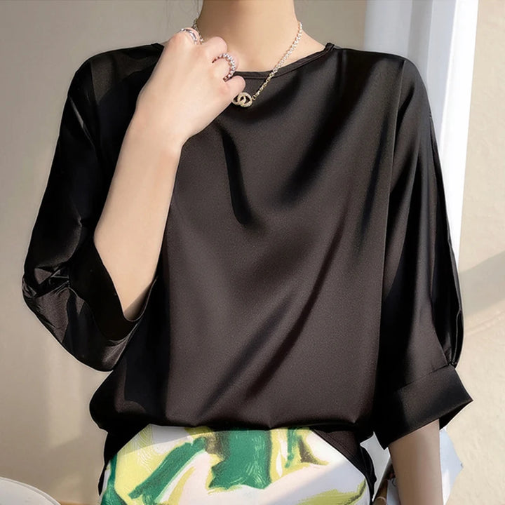 Women's Satin Silk Half Sleeve T-Shirt Top