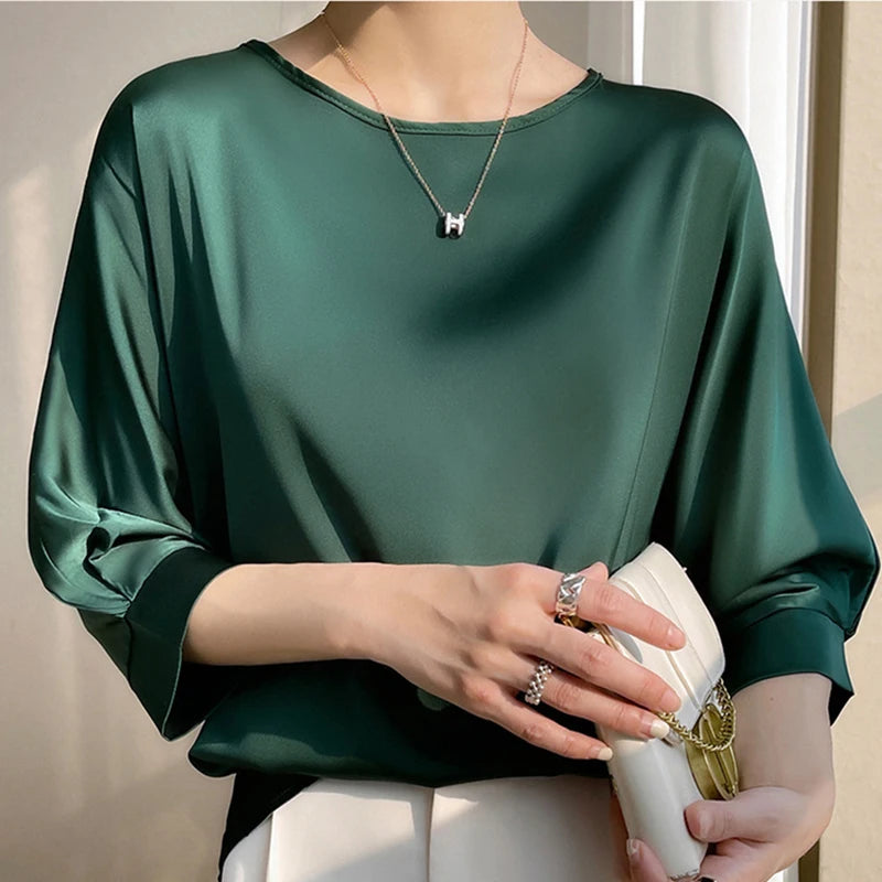 Women's Satin Silk Half Sleeve T-Shirt Top