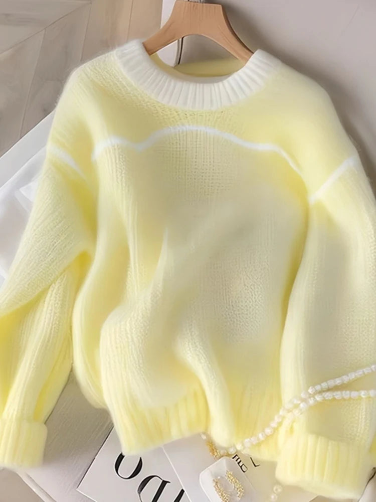 Women's Sweet Yellow Knitted Sweater