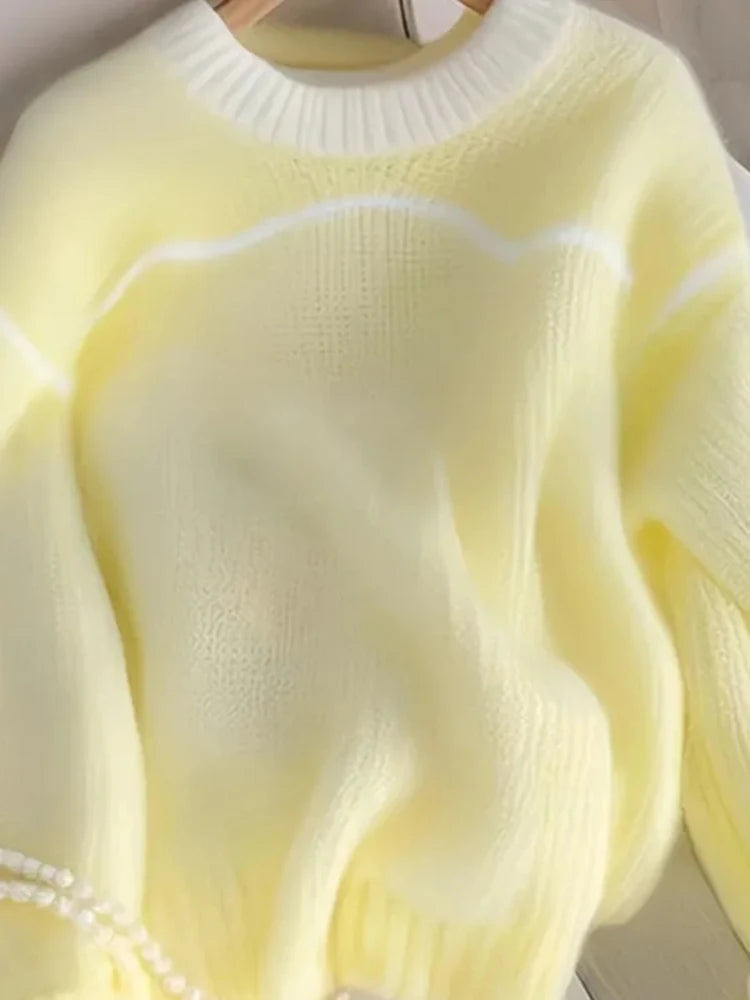 Women's Sweet Yellow Knitted Sweater