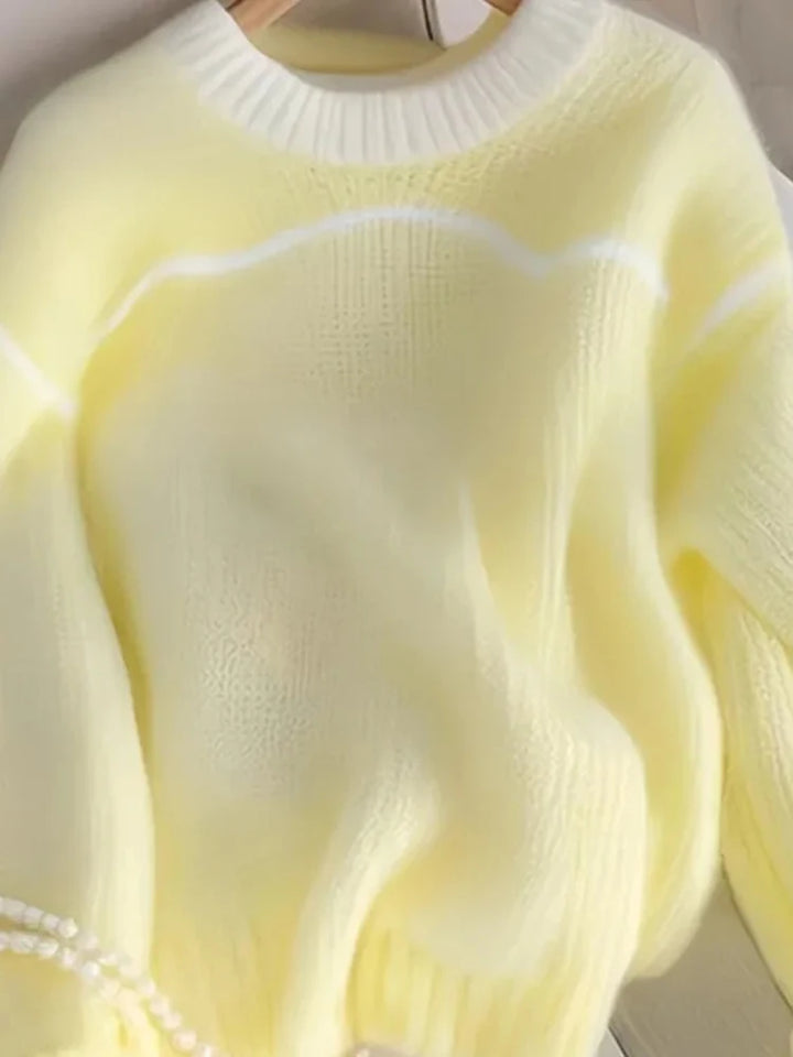 Women's Sweet Yellow Knitted Sweater