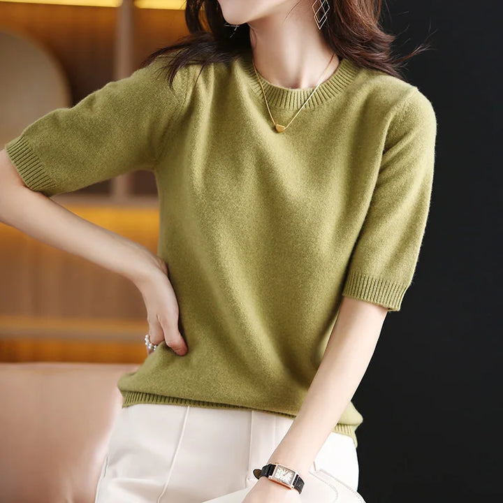 Women's Wool Cashmere Short-Sleeve Crewneck Sweater