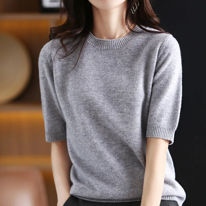 Women's Wool Cashmere Short-Sleeve Crewneck Sweater