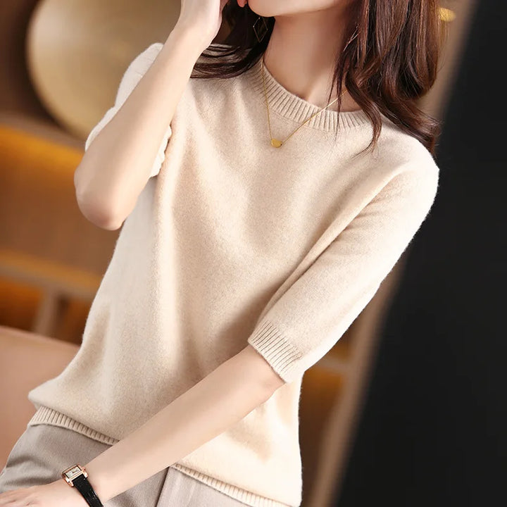 Women's Wool Cashmere Short-Sleeve Crewneck Sweater