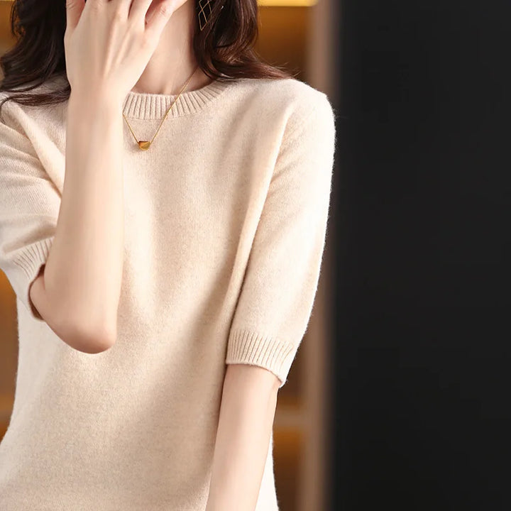 Women's Wool Cashmere Short-Sleeve Crewneck Sweater