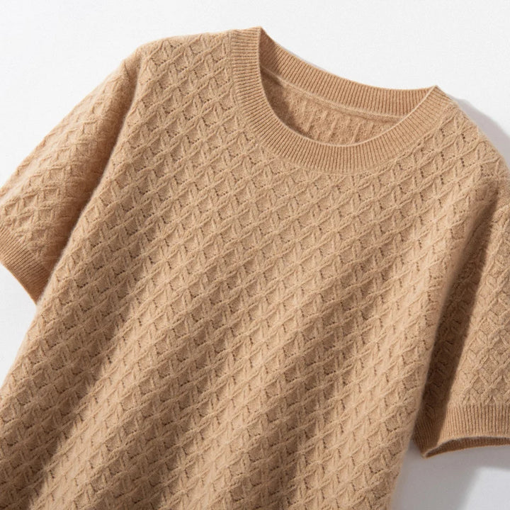 Women's Wool Knit Textured Short Sleeve Sweater