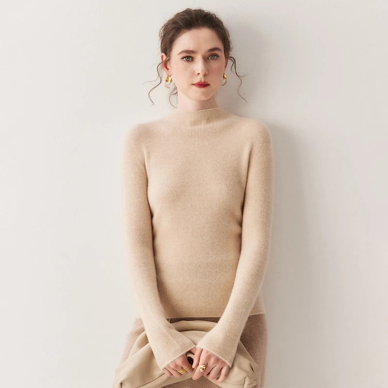 Women's 100% Cashmere Slim-Fit Mock Neck Sweater