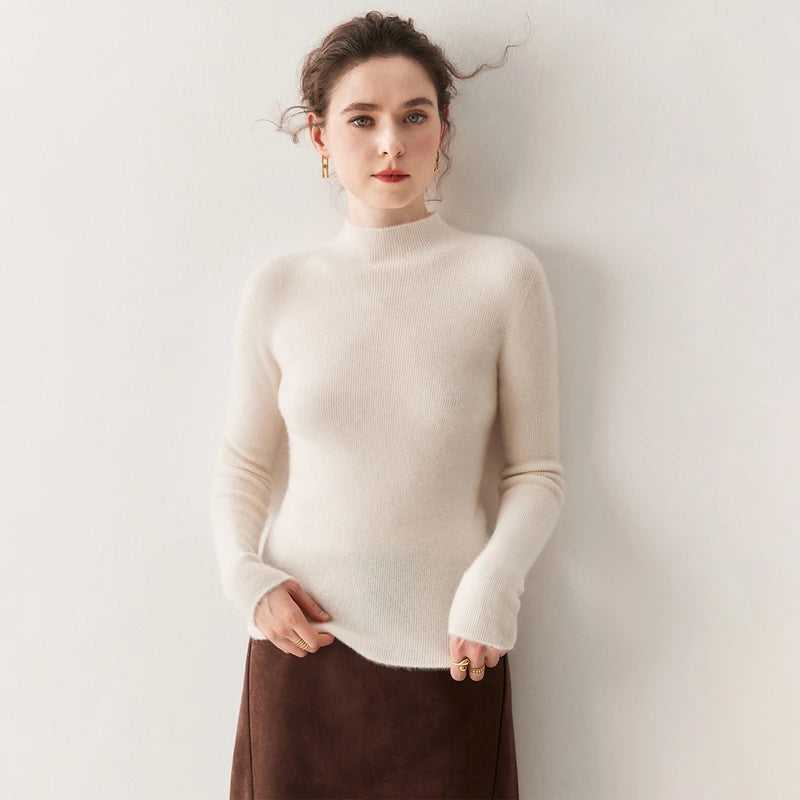 Women's 100% Cashmere Slim-Fit Mock Neck Sweater