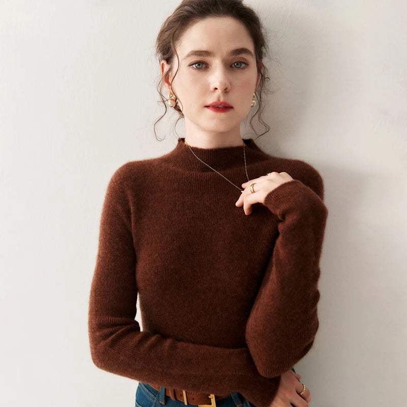 Women's 100% Cashmere Slim-Fit Mock Neck Sweater