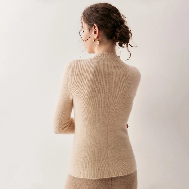 Women's 100% Cashmere Slim-Fit Mock Neck Sweater