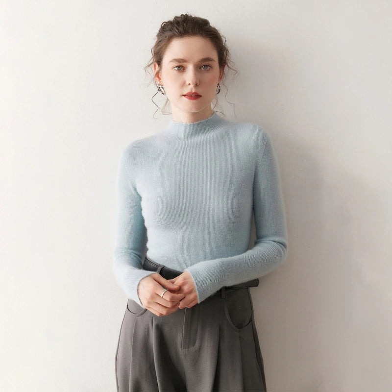 Women's 100% Cashmere Slim-Fit Mock Neck Sweater