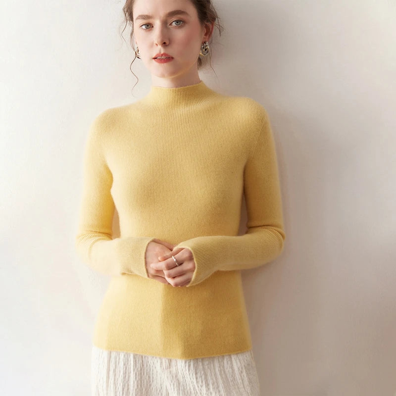 Women's 100% Cashmere Slim-Fit Mock Neck Sweater