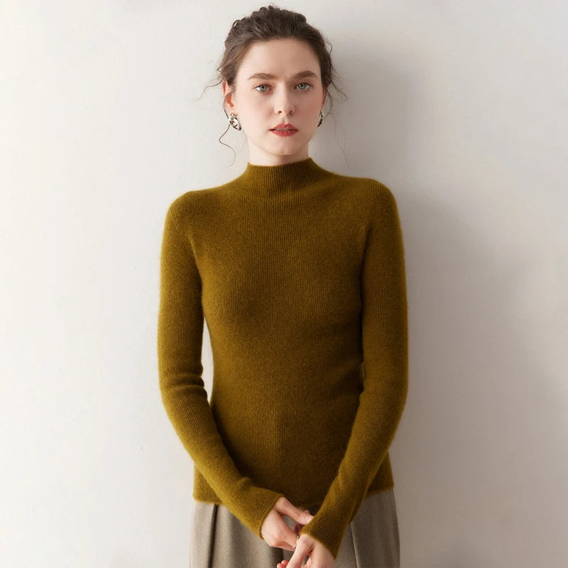 Women's 100% Cashmere Slim-Fit Mock Neck Sweater