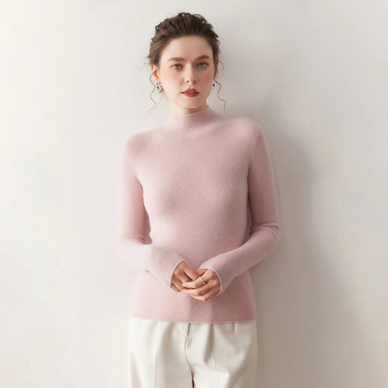 Women's 100% Cashmere Slim-Fit Mock Neck Sweater