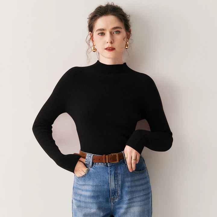 Women's 100% Cashmere Slim-Fit Mock Neck Sweater