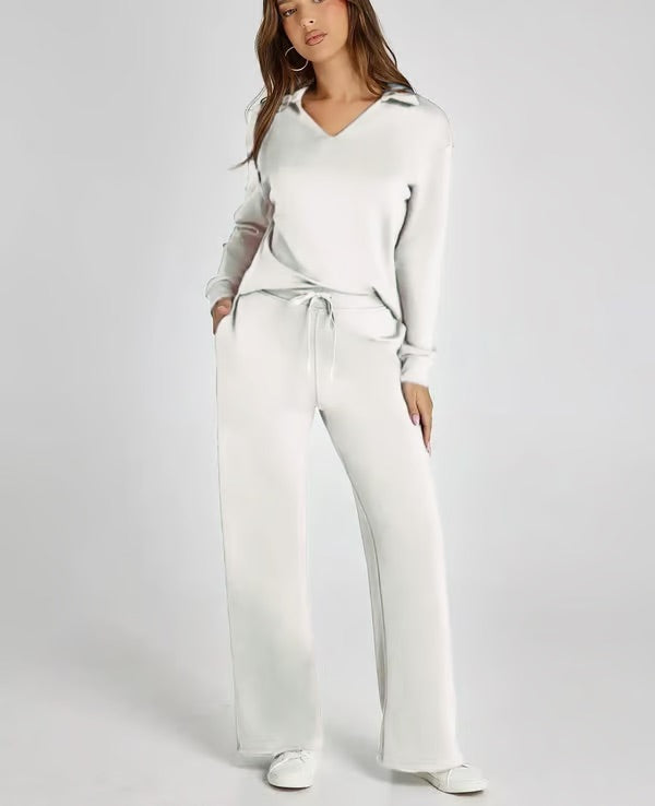 Two-Piece Set V-Neck Sweatshirt Elastic Trousers