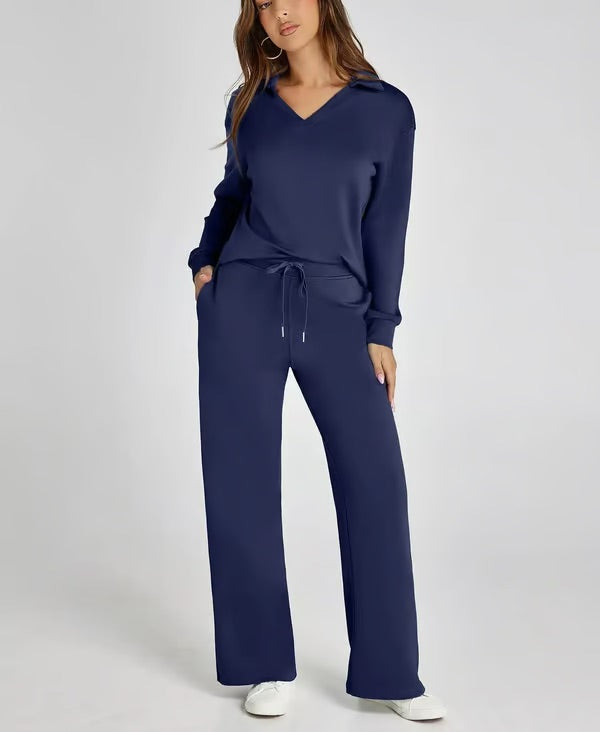 Two-Piece Set V-Neck Sweatshirt Elastic Trousers